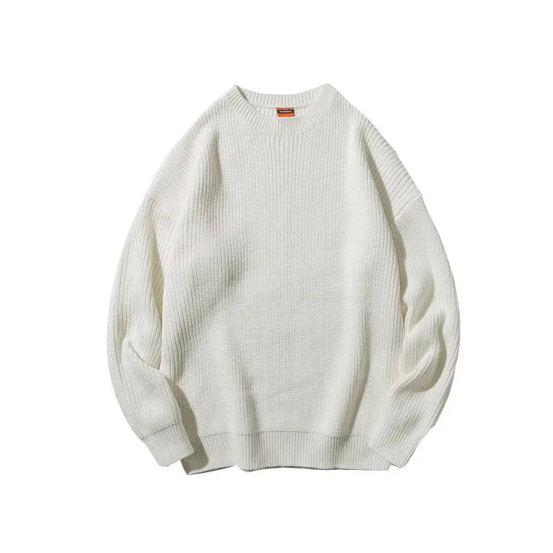 Autumn Mens Sweater Solid Color Loose Casual Bottoming Pullover Round Neck Japanese Warm Knitted Sweater