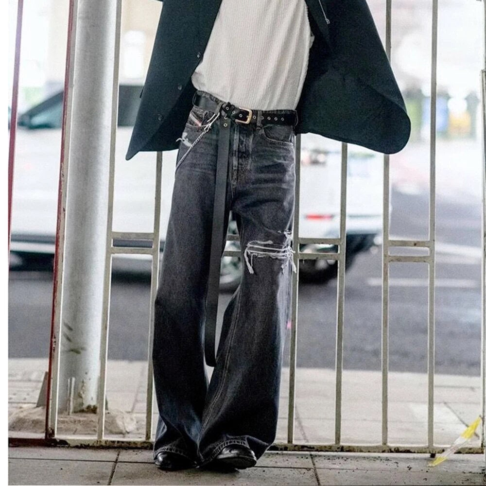 Harajuku Washed Vintage Hole Ripped Baggy Casual Jeans Pants Unisex Y2K Straight Loose Denim Trousers Streetwear Oversize Cargos