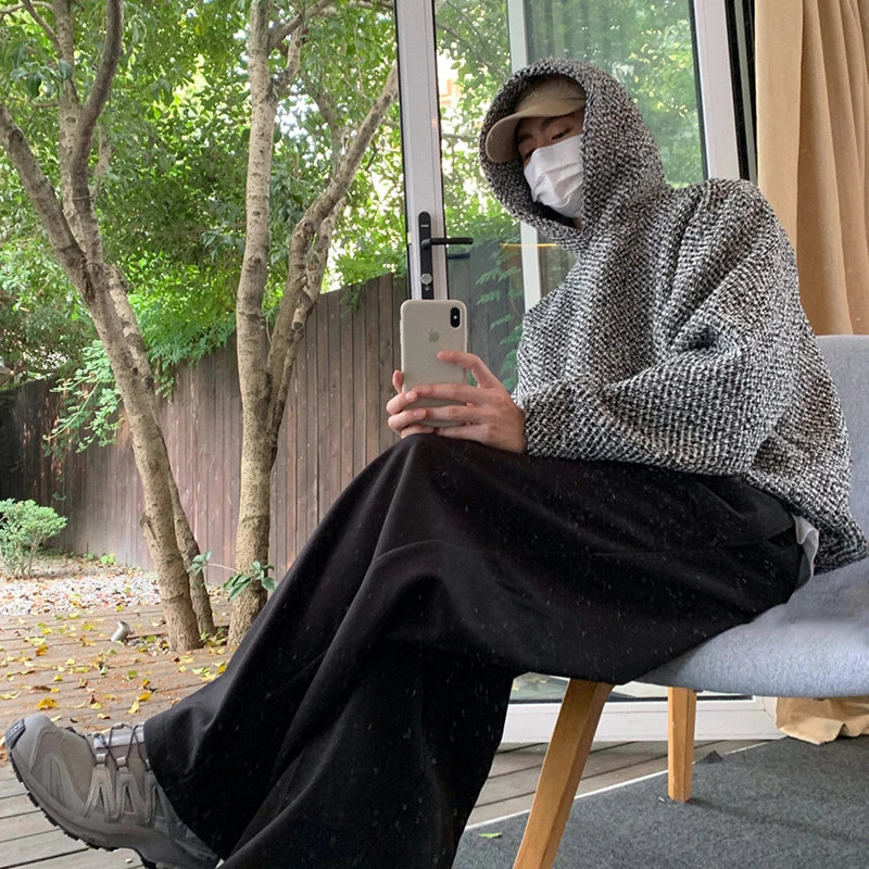 Autumn Clothing Men's Luxury Harajuku Texture Hooded Sweatshirt Casual Fashion Long Sleeve Vintage Pocket Hoodie