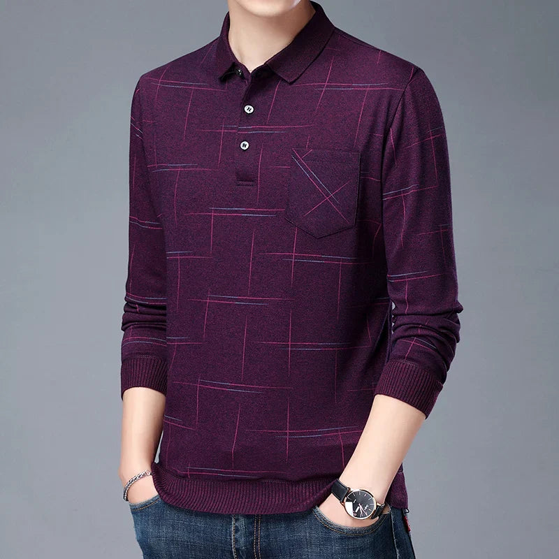 saferido Spring Autumn Polo Shirt Men Long Sleeve Business Causal Patch Designs Mens Turn Down Collar Polo Shirt Cotton Breathable Tees