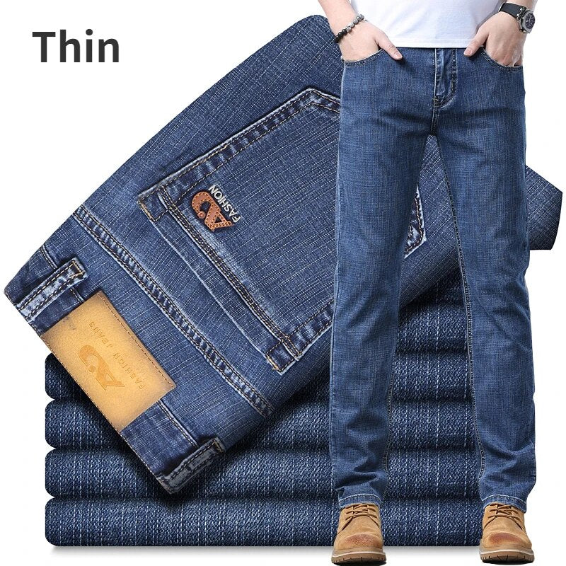 Autumn WInter Thick or Thin Materail Men's Luxury Clothing Classic Style Men Jeans Business Stretch Denim Male Trousers