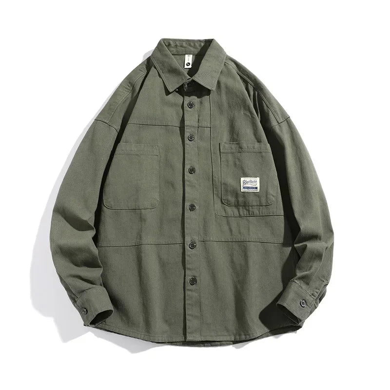 Men Shirts Long Sleeve Jackets Pocket Spring Autumn Cardigan Fashion Streetwear Male Casual Oversize Coat Loose Blouses