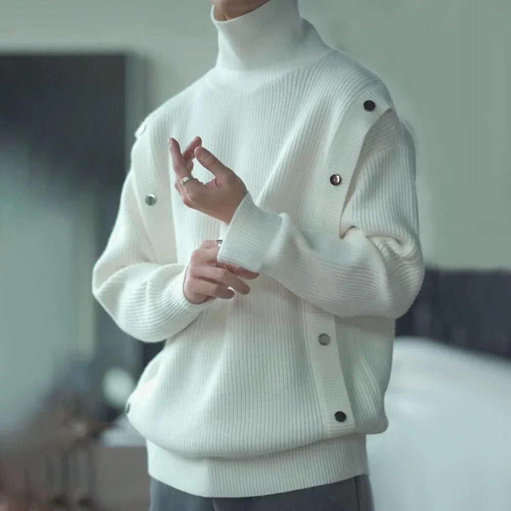 saferido Mens Autumn Winter Y2k High Collar Korean Style Solid Color Knitted Sweater Fashion Elegant Casual Simple Knitted Sweater Unisex