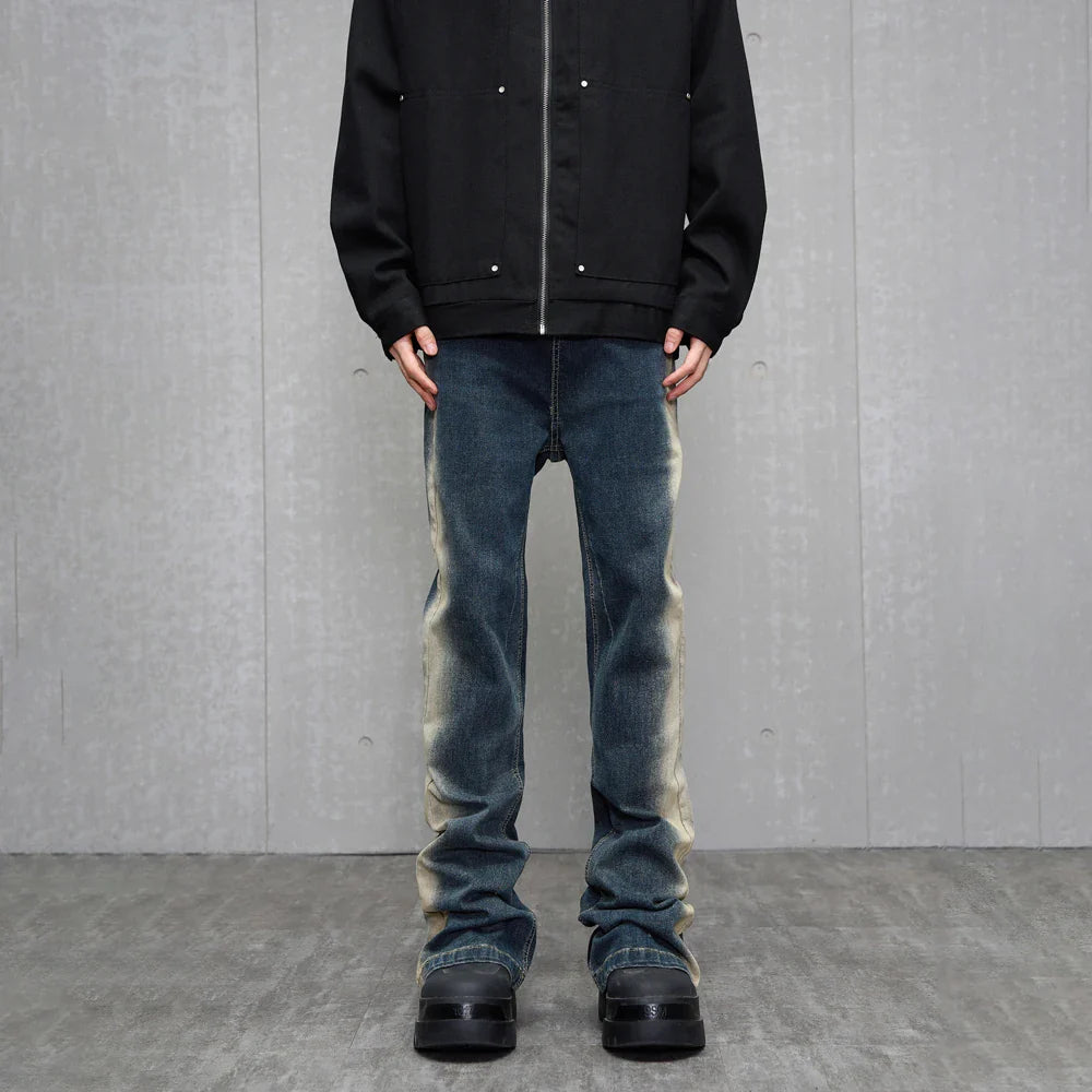 Skinny Jeans Men Y2k Street Contrast Fashion Casual Slim Flared Trousers Autumn Streetwear Vintage Winter Stretch Denim Pants