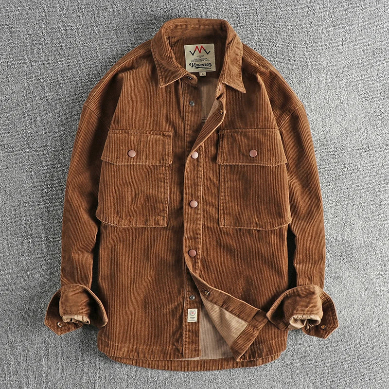 Winter Thick Washed Corduroy Long-sleeved Shirt Men's Retro Fashionable Workwear Large Pocket Solid Color Casual Jacket