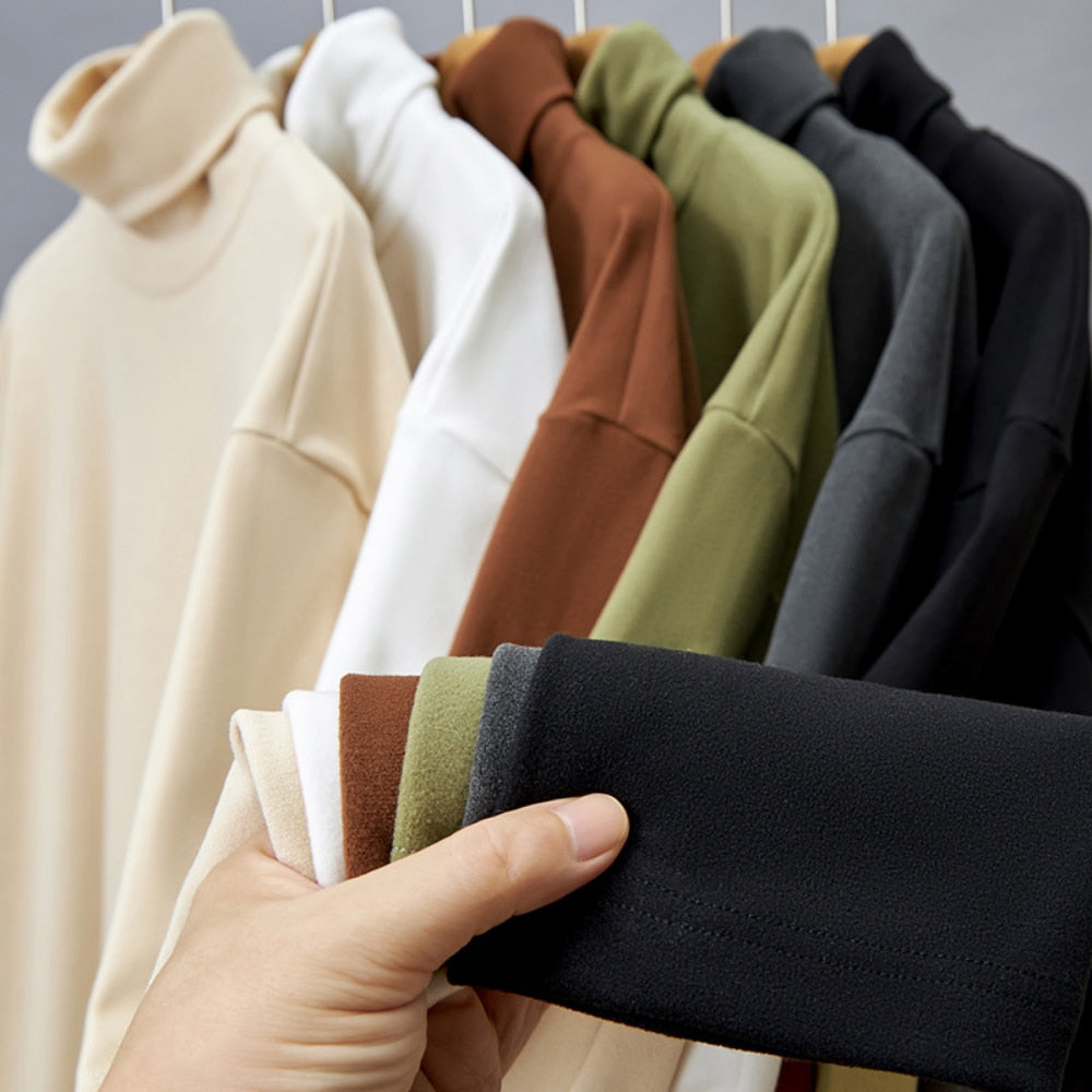 Autumn Men's Turtleneck T-shirts Long Sleeve Solid Color Dralon Male Casual Tops Clothing Fashion Tee Shirts Men Bottoming Shirt