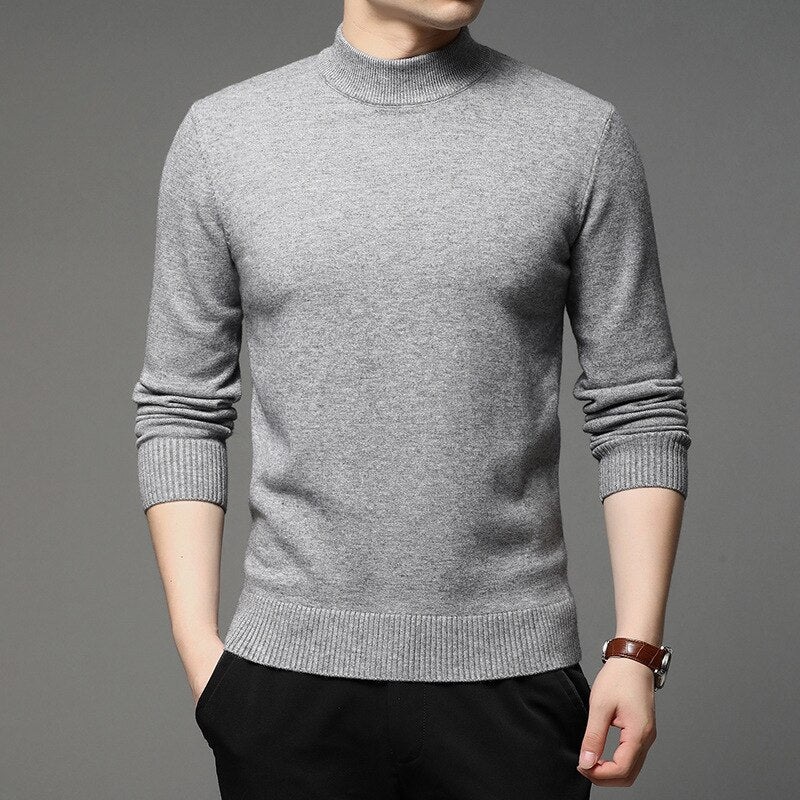 Autumn and Winter New Men Turtleneck Pullover Sweater Fashion Solid Color Thick and Warm Bottoming Shirt Male Brand Clothes