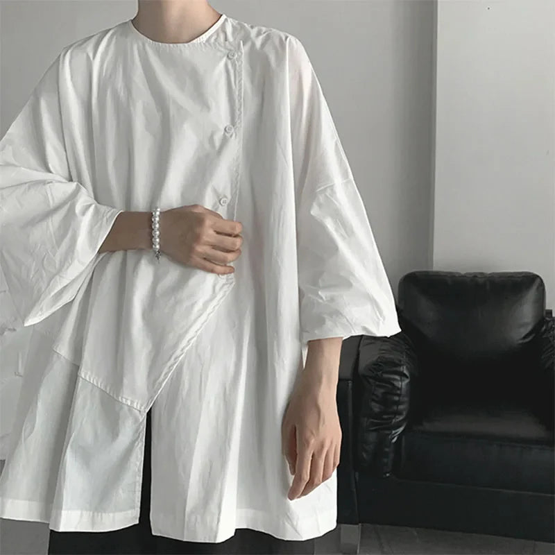 saferido Dark Style Oversize Shirt Men's Three-quarter Sleeve Top Niche Japanese Asymmetrical Profile Loose Short-sleeved Shirt