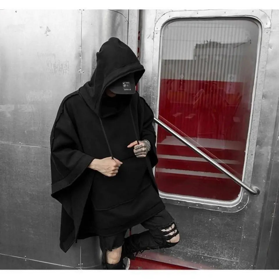 saferido Techwear Black Oversized Hoodies Sweatshirt Baggy Trench Coat Anorak Men Goth Punk Japanese Streetwear Hip Hop Gothic