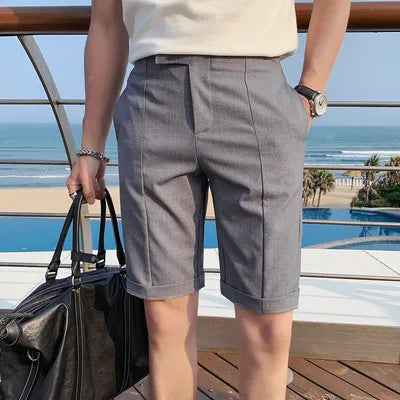 saferido High Quality Korean Solid Slim Fit Suit Shorts Men Clothing Simple All Match Business Formal Wear Short Homme Streetwear