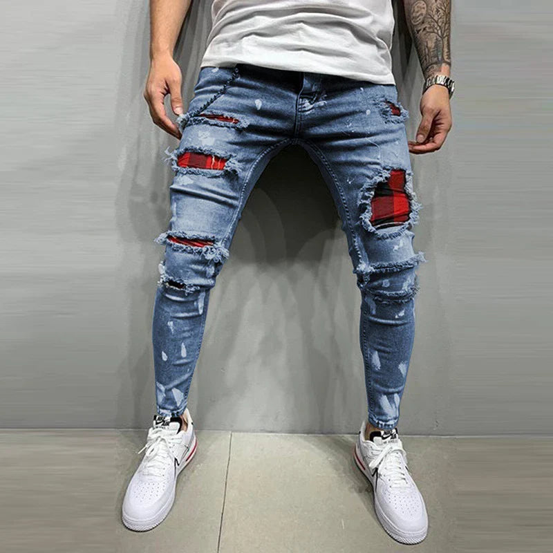 Men Flared baggy Jeans Bootcut Leg Pants Distressed Patchwork Jeans New Designer Punk Stlye Bell Bottom Denim Trousers