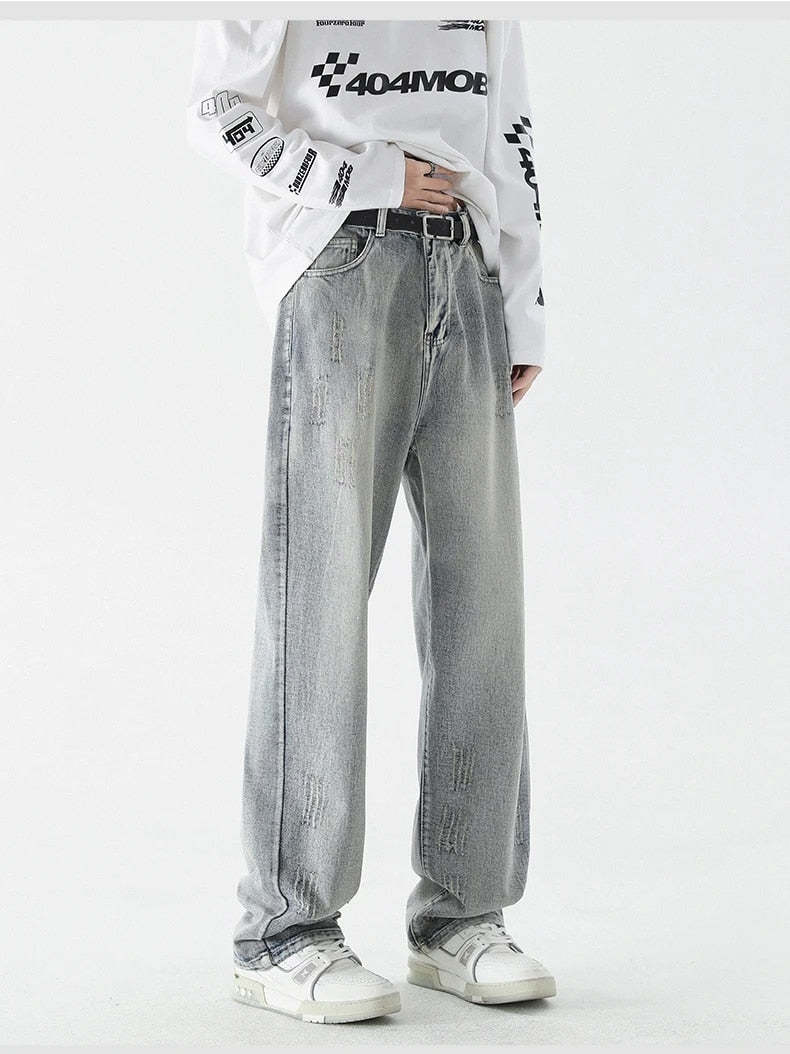 Star Embroidery Straight Casual Men Jeans Gothic Neutral New Wide Leg Loose Hip-hop Fashion Youth Streetwear Denim Trousers Y2K