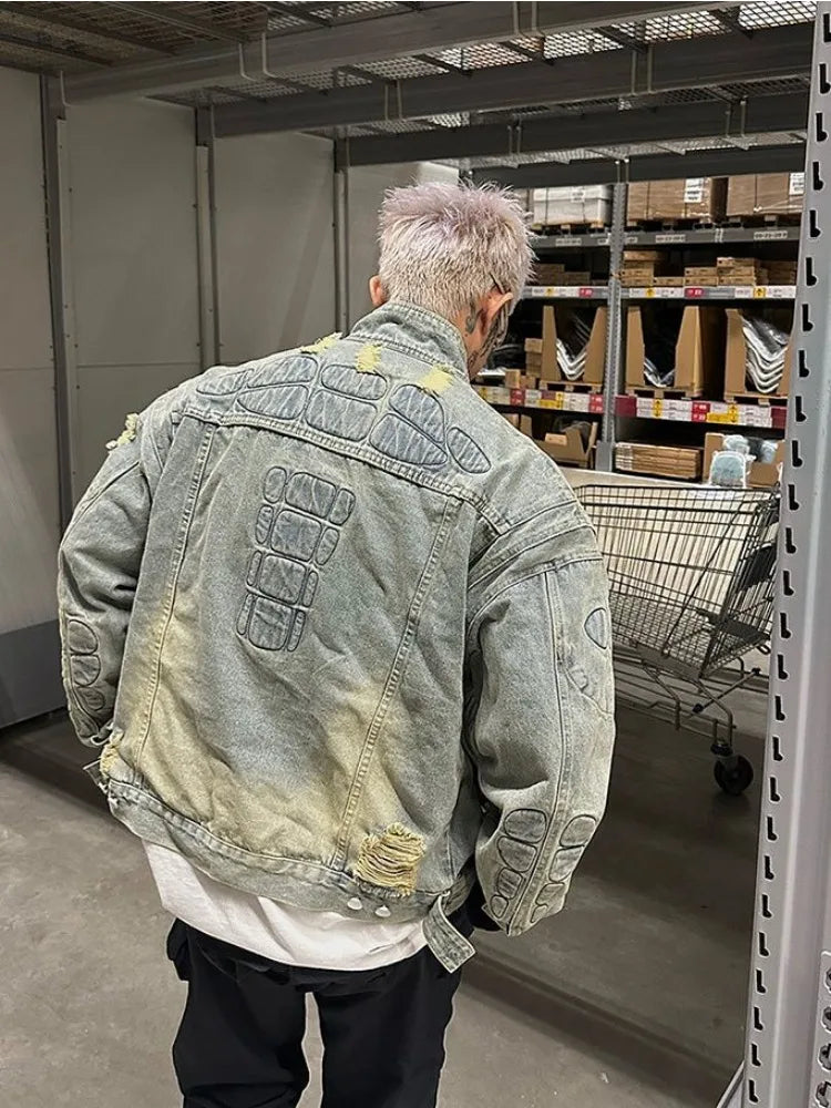 saferido New American High Street Tide Biker Denim Coat Armor Filling Men and Women with The Same Couple Models Trend Design Sense Jacket