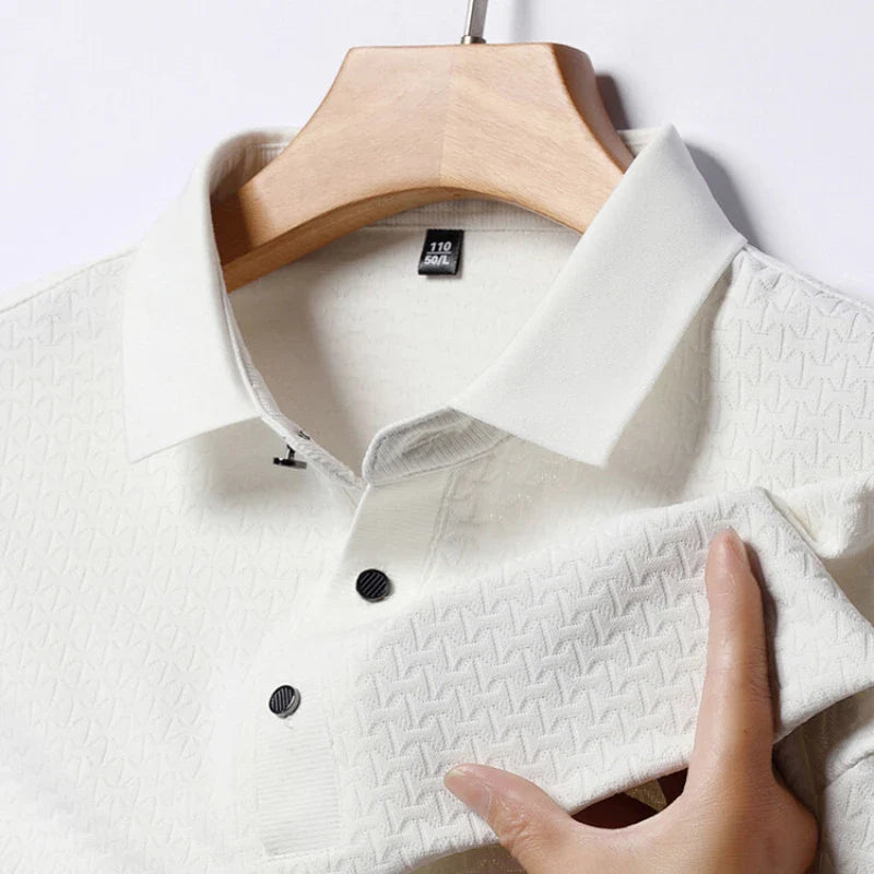 saferido Solid Color Polo Shirt Men, Retro Lapels Long Sleeve T-shirt, 2024 Spring Men's Top, Business Casual Men's Clothing M-4XL