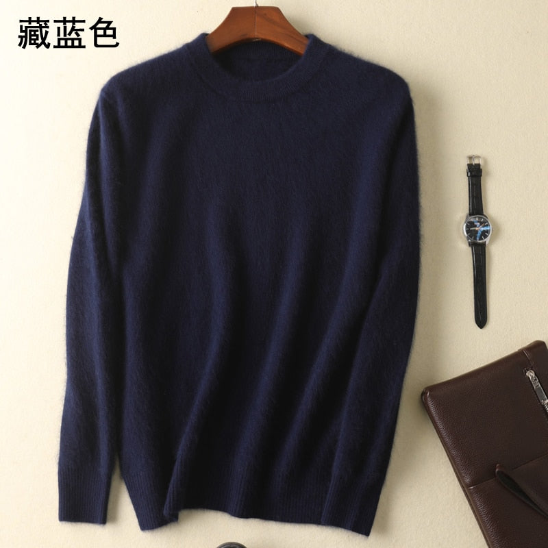 Men's 100% pure Mink Cashmere Sweater O-Neck Pullovers Knit Large Size Mink Sweater Winter New Tops Long Sleeve High-End Jumpers