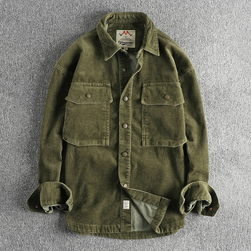 Winter Thick Washed Corduroy Long-sleeved Shirt Men's Retro Fashionable Workwear Large Pocket Solid Color Casual Jacket
