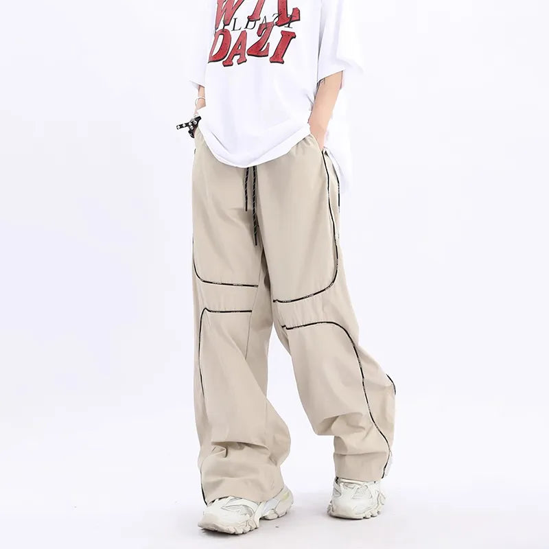 saferido Wide Leg Sports Pants for Men Khaki Trousers Hip Hop Patchwork Black Loose Casual Korean Male Streetwear Men's Clothing