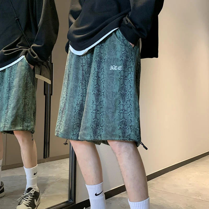 saferido Oversize Casual Shorts Men's Thin Street Trend Hip-hop Drawstring Sports Five Points Loose Straight Pants Printed Summer Clothes