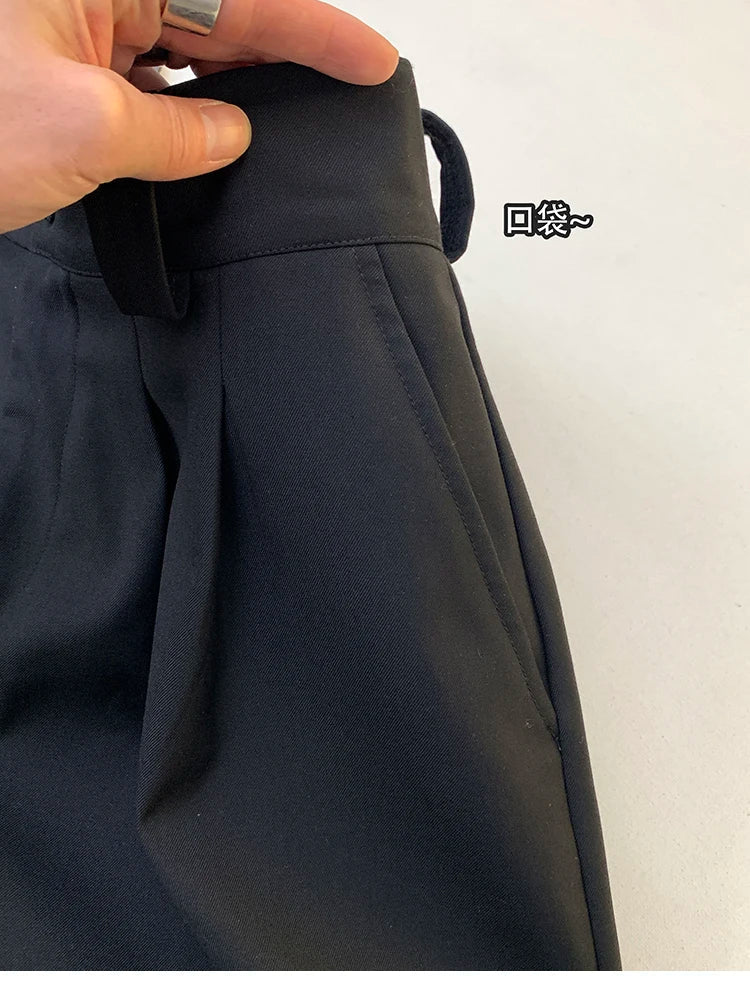 saferido Spring Summer Loose Casual Soft Black Pleated Shorts for Men Mens with High Waist Short Straight Pants Clothes