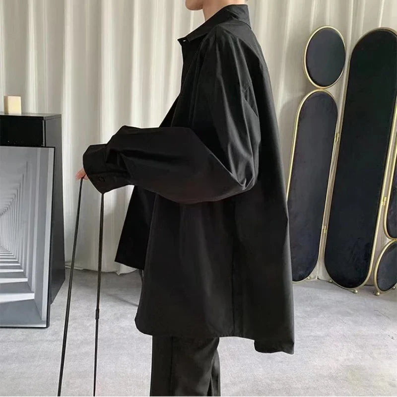 Solid Shirts Turn-down Collar Leisure Long Sleeve All-match Simple Korean Loose Single Breasted Comfortable Daily Men's Clothing