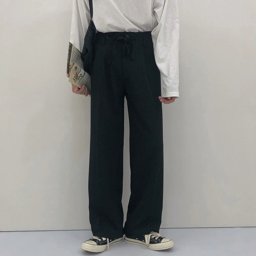 saferido 2024 New Spring Summer Men's Casual Straight Classic Black Rose High Waist Pants Korean Wide Leg Trousers For Men