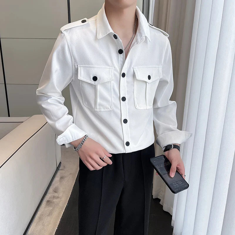 saferido Korean Style Men Spring High Quality Casual Long-sleeved Shirts/Male Slim Fit Fashion Lapel Shirt S-2XL Men Clothing