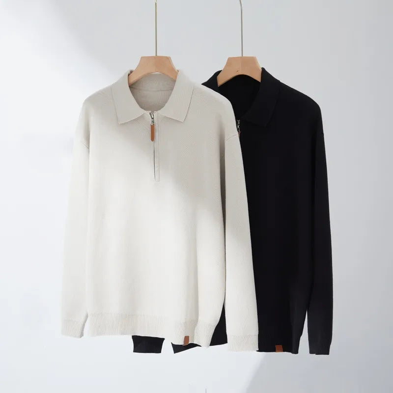 Autumn Clothing Men's Clothing Luxury Knitted Polo Shirt Casual Fashion Zippers Solid Color Long Sleeve Pullovers Leisure Shirt