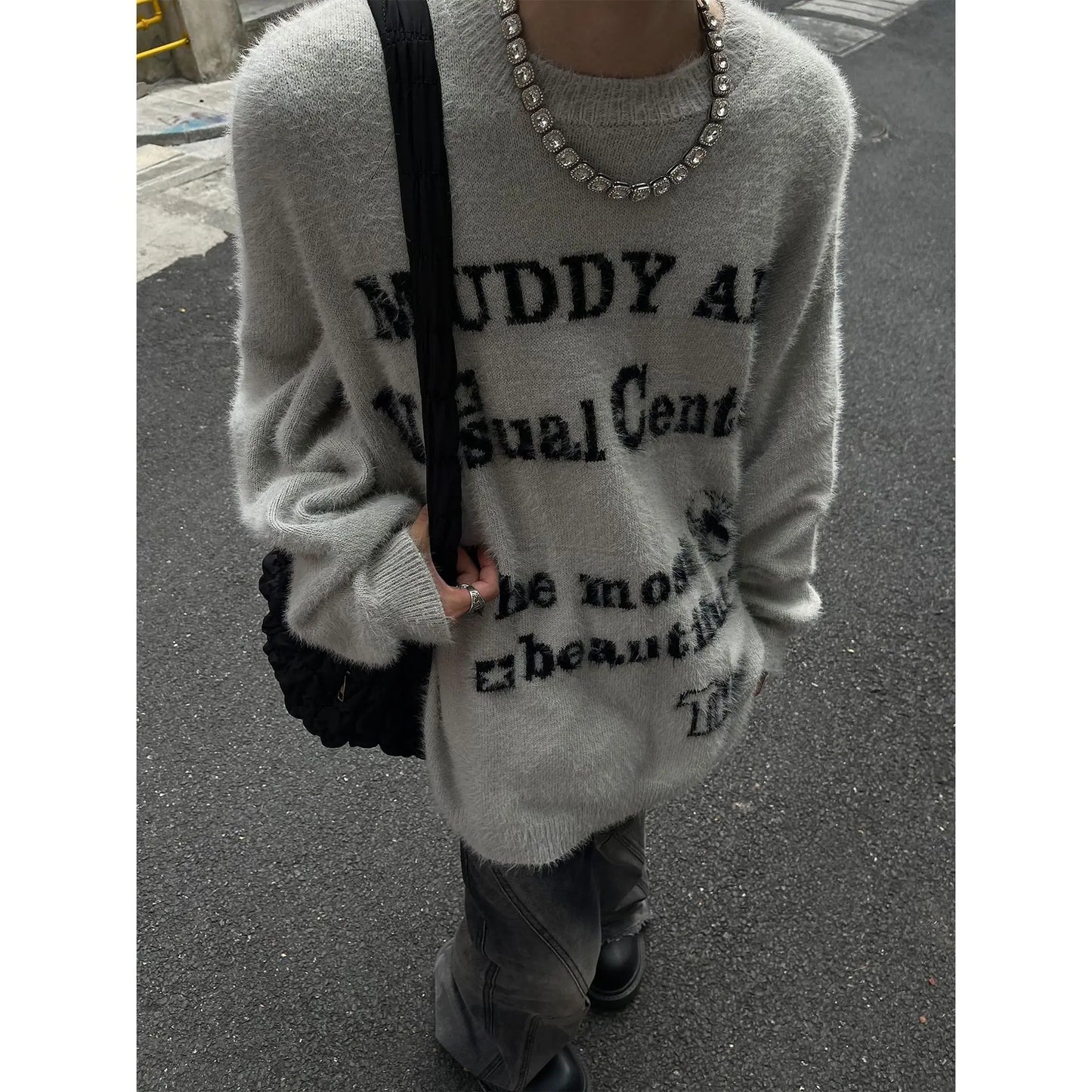 saferido Sweater Vintage Soft Glutinous Imitation Mink Wool Sweater Knitted Sweater Oversize Couple Fashion Autumn and Winter New Top Hip Hop