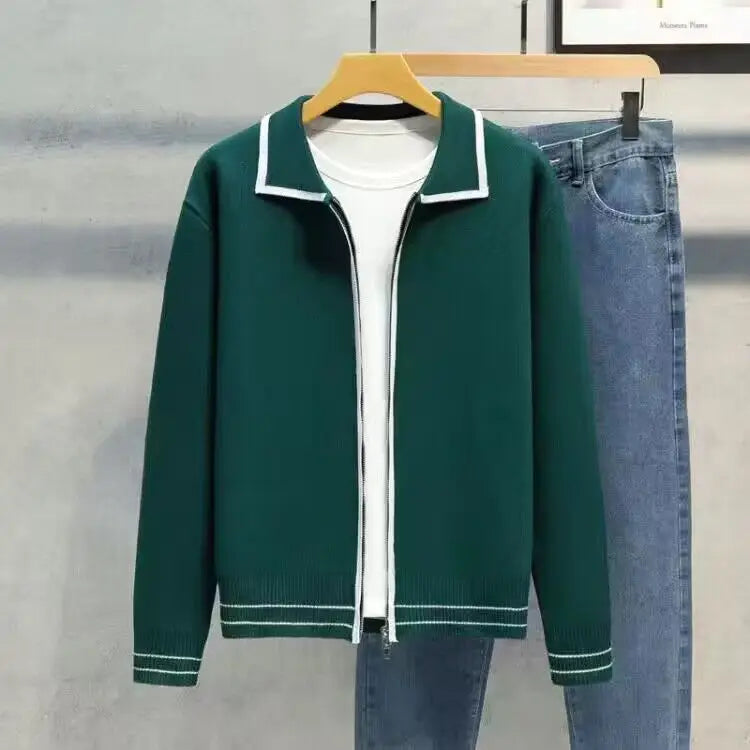 Men Spring Autumn Fashion Zipper Knitted Jackets Male Solid Color Cardigan Coats Men Loose Casual Sweater Outerwear