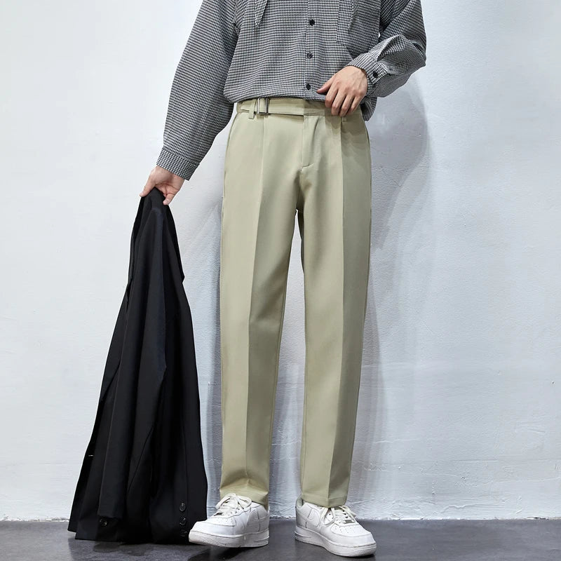 saferido Men's Trendy Loose Straight Pants Slim Fit Formal Casual Pants Fashions British Business Grey/black/green Suit Pants M-3XL