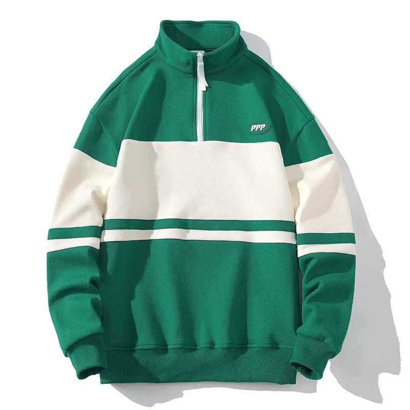 Men Stand Collar Oversized Hoodies Splice High Quality Pullover Harajuku Retro Unisex Streetwear Spring Autumn Casual Trendyol