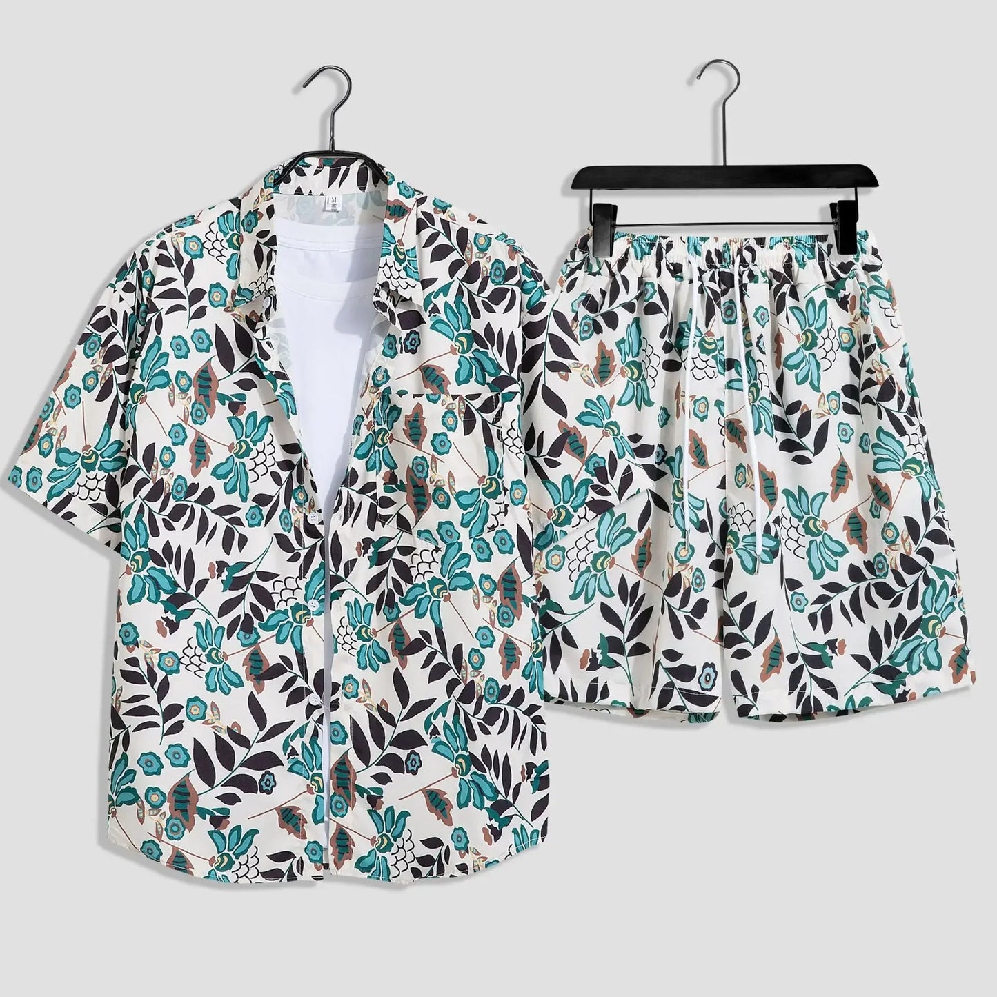 Mens Fashion Print Sets Short Sleeve Shirt+Shorts 2Pcs Suit Loose Summer Casual Beachwear Male Vacation Hawaiian Outfits