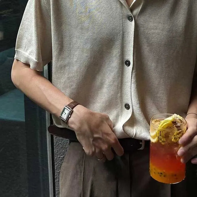 Summer Men's Clothing Luxury Button-down Knit Polo Shirt Korean Popular Lapel Solid Color Short Sleeve Leisure Fashion Knitwear