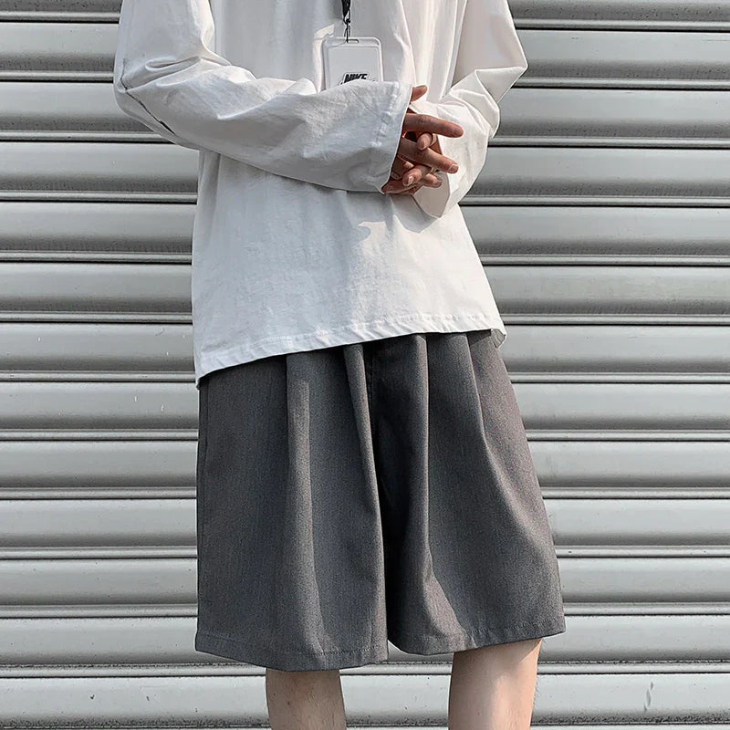 saferido Summer Suit Shorts Men Fashion Society Mens Dress Shorts Korean Loose Grey Black Casual Shorts Mens Office Formal Shorts M-2XL