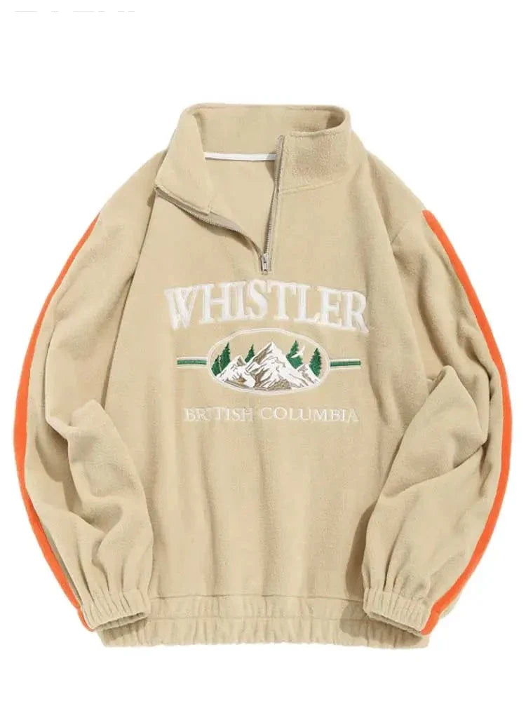 Men's Hoodie Fall Winter Fleece Sweatshirts Letter Embroidery Turtleneck Hoodies Pullover Vintage Streetwear Warm Sweats