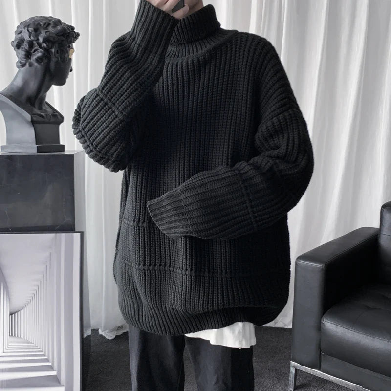 saferido Autumn Winter Mens Casual Turtleneck Pullover Men's Long Sleeve Rollneck Sweater Korean Style Fashion Warm Knitted Sweater