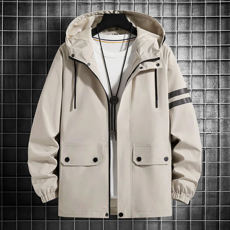 saferido Men's Jacket Spring Autumn Fashion Thin Hooded Jacket Street Retro Casual Coat with Pocket Sports Windbreaker