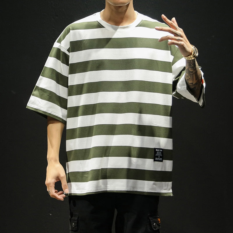 New Fashion Men's T Shirt Summer O-Neck Short Sleeve Striped T-Shirt Mens Oversized Casual Hip Hop Top Tees Streetwears 5XL