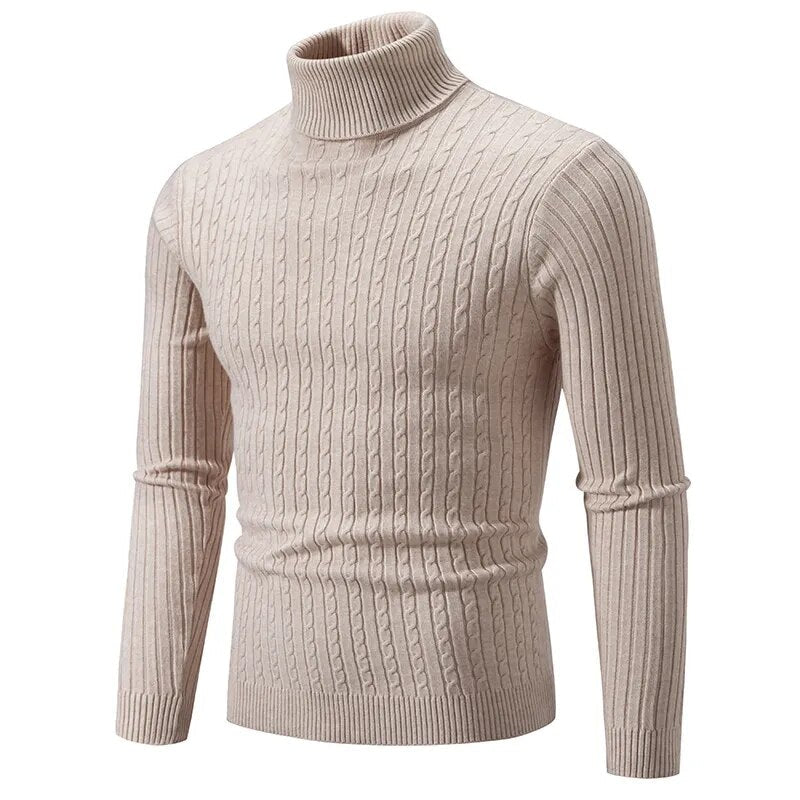 Autumn and Winter New Men's High Neck Sweater Solid Color Pullover Knitted Tight Warm Top Casual Versatile Inner Matching Item