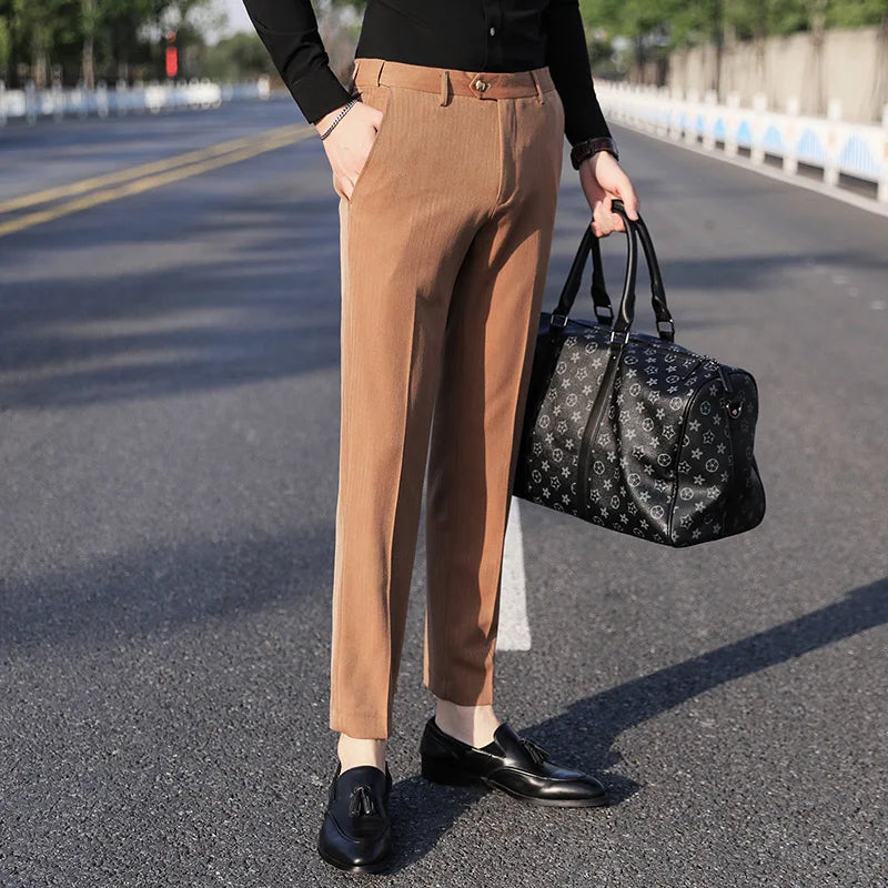 saferido Men Spring Summer Business Formal Pants Solid Casual Korean Slim Fit Suit Pants Mens Wedding Social Trousers Plus Size 38