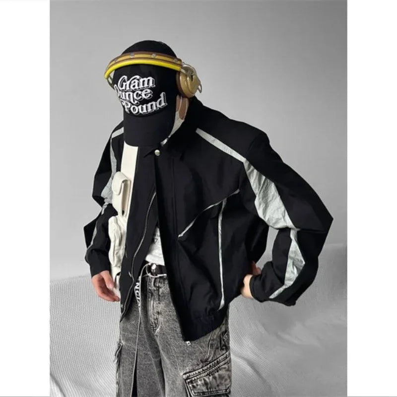 American Retro Baseball Jacket Men Women Knife Cut Design High Street Bomber Varsity Jackets Unisex Sports Zipper Outwear Autumn