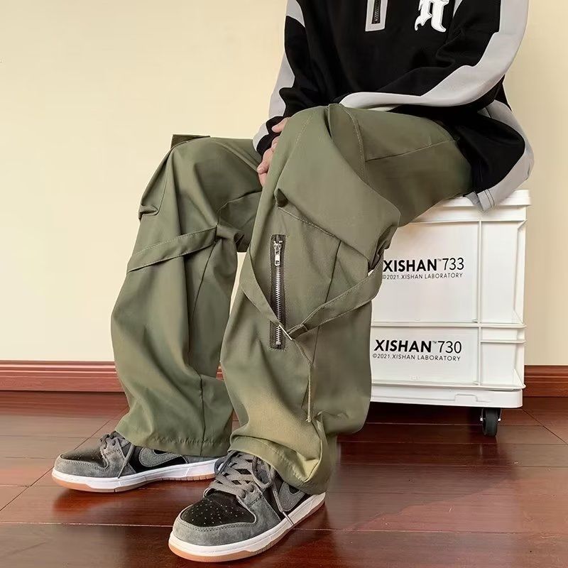 Vintage New Multi-Pocket Loose Straight Overall Ins Tide Brand American Vibe Fenggao Street Men Loose Versatile Assault Mop Pant