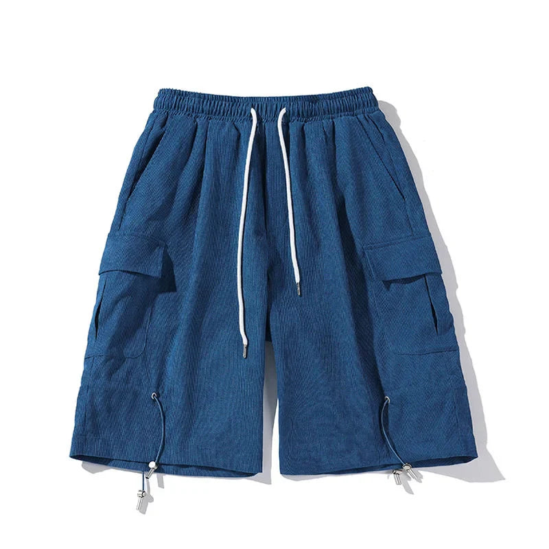 saferido Solid Loose Shorts Summer Straight Wide Leg Casual Pants Oversize Simple Fashion Pocket Drawstring Five Points Pleated Pants Men