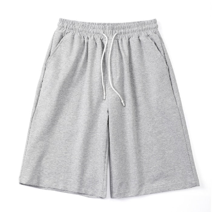 Straight Casual Shorts Men Clothing Summer New Korean Oversized Solid Color Simple Drawstring Baggy Male Sweatpants Shorts