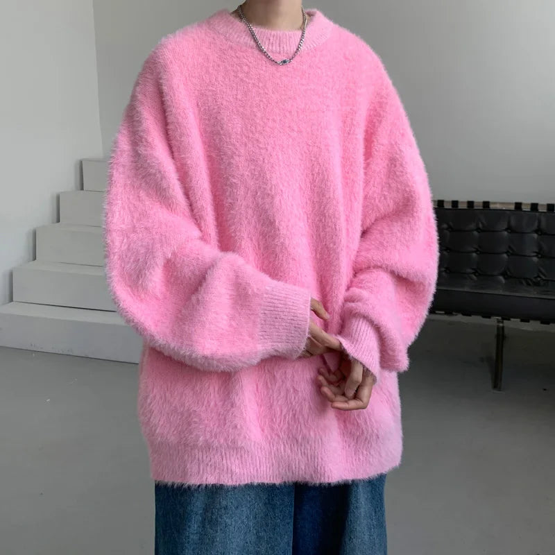 saferido Harajuku Mens Knitted Sweater Men's Wool Pullovers Autumn Winter Tops Men Casual Clothes Crewneck Sweater