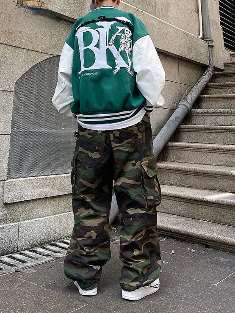 Famous Brand Trendy Camouflage Casual Spring Autumn High Waist Loose Sports Overalls Cargo Pants Men