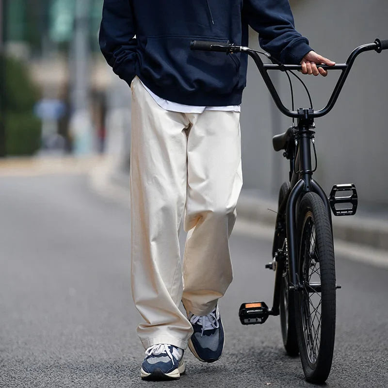 Autumn Cotton Casual Pants Men Fashion 3 Color Straight Pants Men Japanese Streetwear Loose Wide Leg Pants Mens Trousers M-2XL