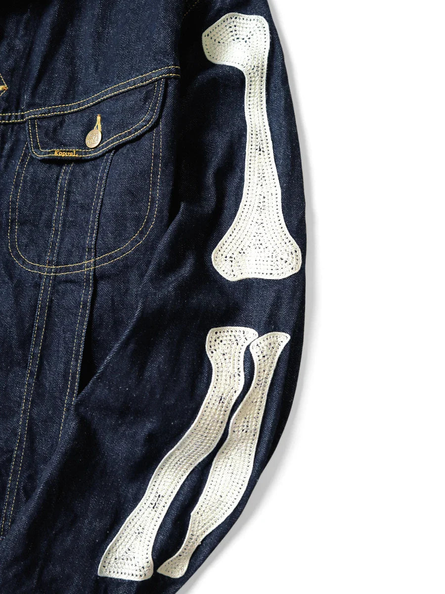 Harajuku Japanese Style Bone Embroidered Denim Jacket Men's Street Skateboard Retro Jacket Loose Casual Autumn Thin Jacket