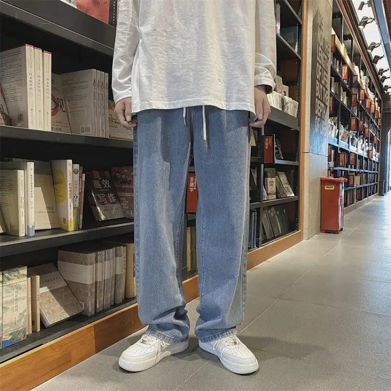 saferido Men's Jeans Straight Wide Leg Loose Pants Spring and Autumn Elasticated Waist Vintage Casual Trousers Bottoms Plus Size S-3XL