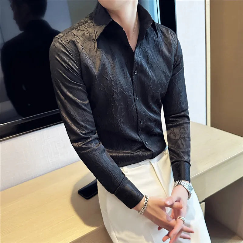 saferido Men Spring High Quality Jacquard Design Casual Long-sleeved Shirts/Male Slim Fit Lapel High Quality Business Shirt Homme